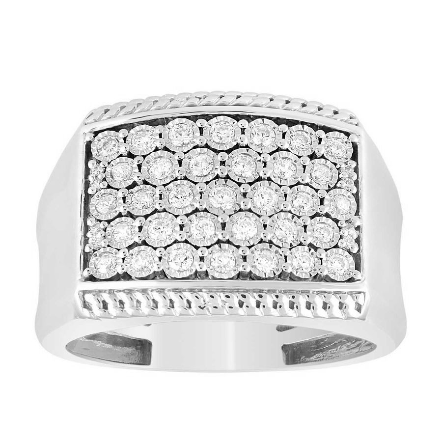 19061477_242318W-SS.jpg.jpg Sterling Silver 0.50CT Round Diamond Men'S Cluster Fashion Ring - Image 1