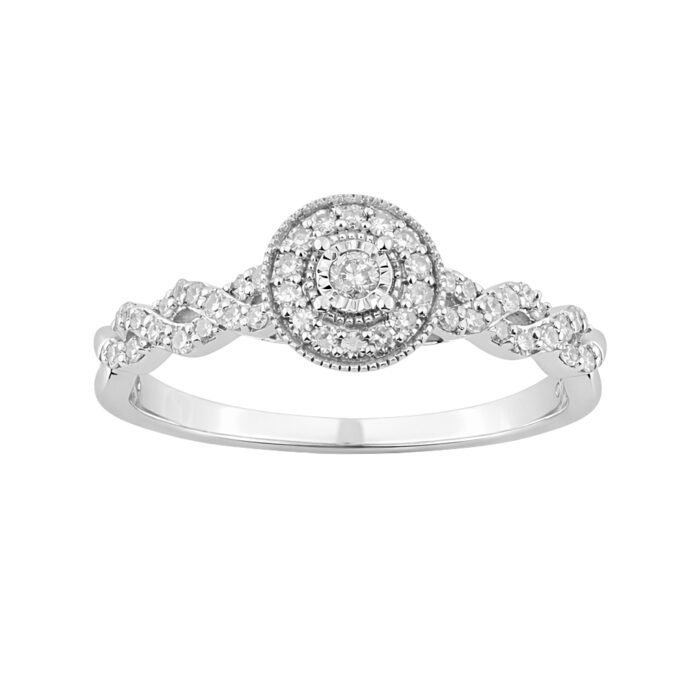 19061535_348294W-SS.jpg Sterling Silver Ladies 0.25CT Round Diamond Halo Ring Elegant Fashion Engagement Jewelry - Image 1