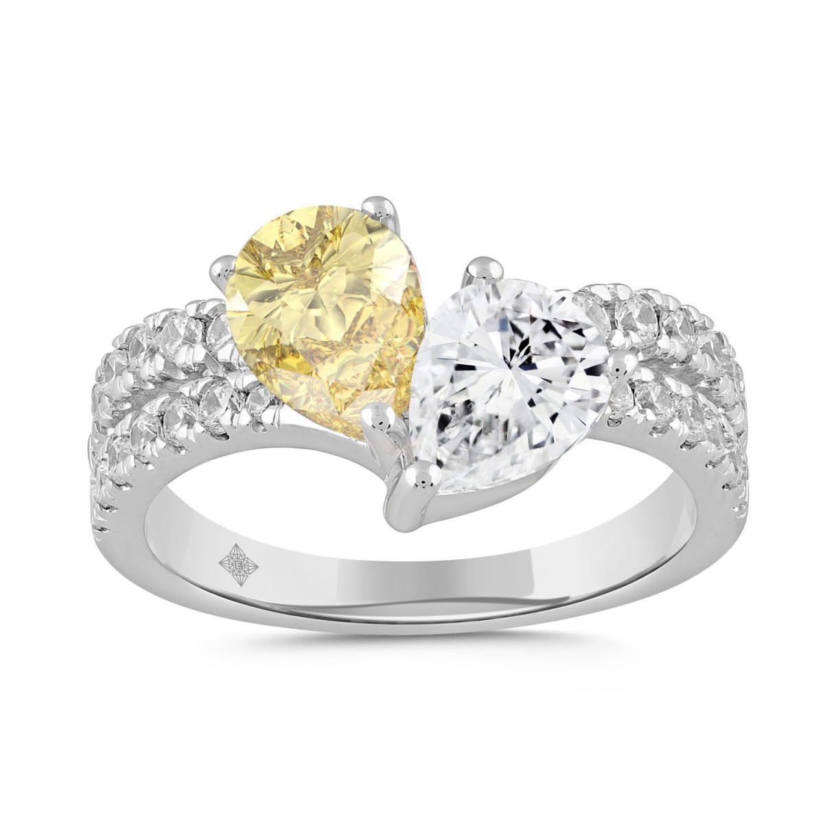 19061864_EC-128897W-1218x1218.jpg.jpg 14K WHITE GOLD 2.00CT ROUND/YELLOW PEAR DIAMOND LADIES RING - Image 1