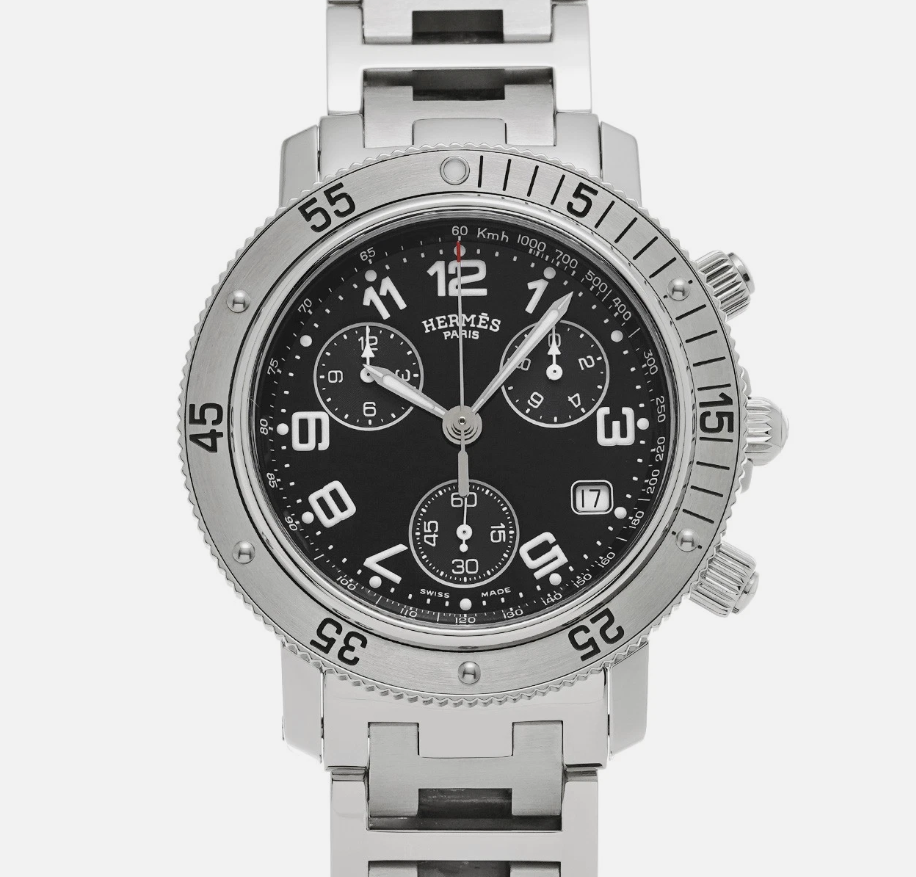 19081728_lezbehgvr9w6r1uq6uwulakdfljd.png Hermes Clipper Diver Chronograph Black Dial Ref CL2.910 - Image 1