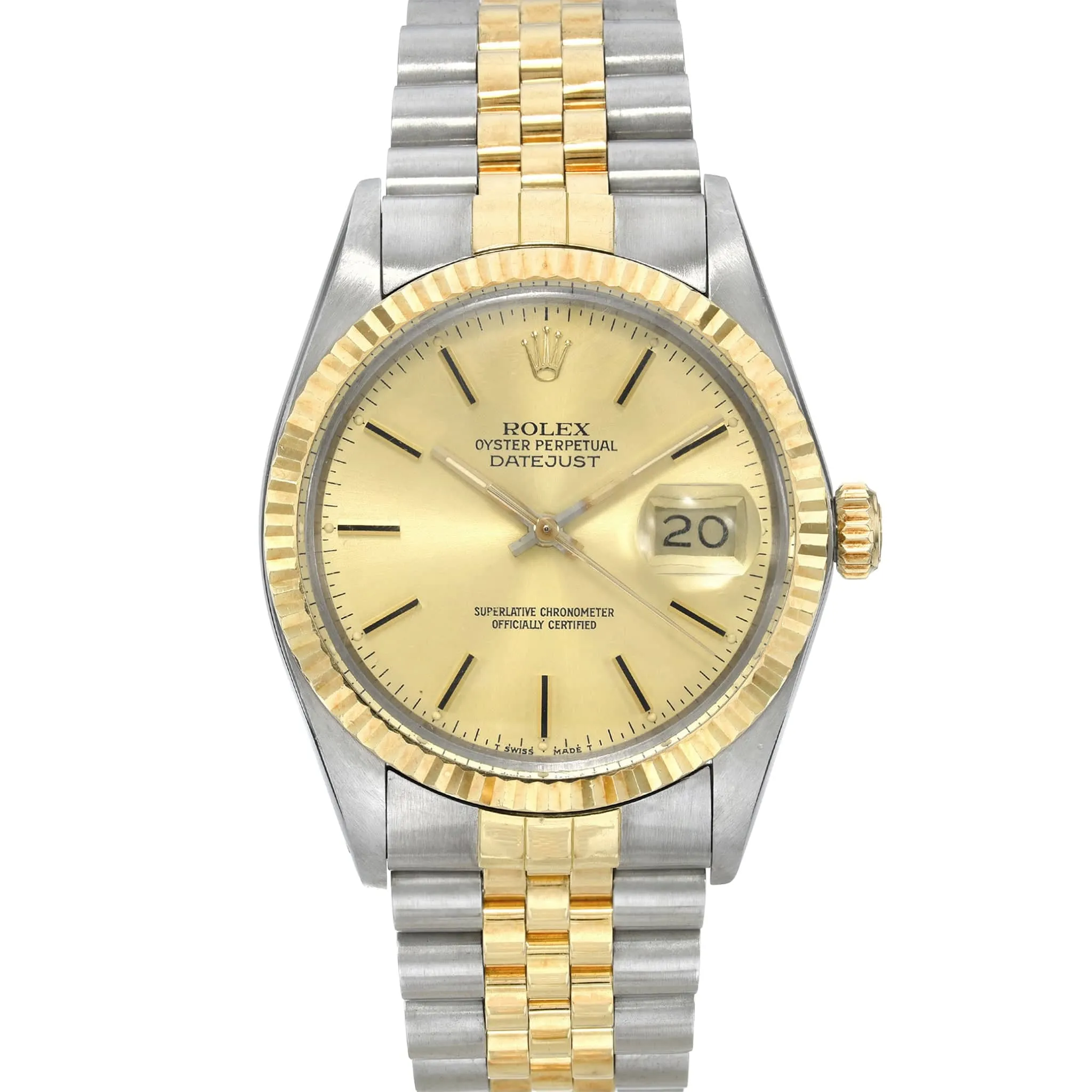 19082679_k4v7gg80txznvqc5a2xuvvba372m.webp Rolex Datejust Champagne Stick Dial on Jubilee Ref 16233 with Papers 1990 - Image 1