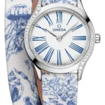 Omega De Ville Mini Tr√©sor Quartz White / Blue Roman Markers Dial on Fabric Strap Ref 428.17.26.60.04.001 with Card