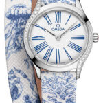 Omega De Ville Mini Tr√©sor Quartz White / Blue Roman Markers Dial on Fabric Strap Ref 428.17.26.60.04.001 with Card