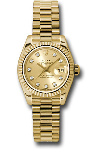 19087801_cjvewsik1x60u21clrj65h2qpzxz.jpg Rolex Datejust Lady President Champagne Diamond Dial on President Ref 179178 with Card Old Green 2011 - Image 1