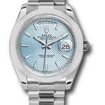 Rolex Day-Date 40 Ice Blue Diagonal Motif Index Dial on President Ref 228206 with New Style Card White  2019
