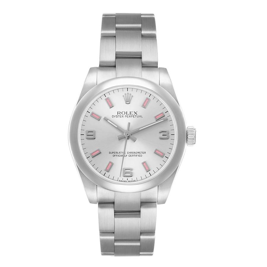 19138520_kzvr20kg8iqv9afrf9utvpc51tum.jpg Rolex Oyster Perpetual Silver/Pink Markers Dial on Oyster Ref 177200 with Card Old Green 2008 - Image 1