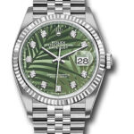 Rolex Datejust Olive Green Palm Motif Diamond 6 Dial on Jubilee Ref 126234 with New Style Card Green  2024