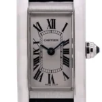Cartier Tank Americane Silver Roman Dial on Leather  Ref 4056 with Card  2021