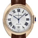 Cartier Cle Silver Roman Dial on Maroon Leather  Ref 3947/WGCL0010 with Papers  2016