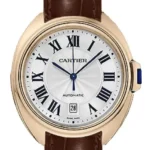 Cartier Cle Silver Roman Dial on Maroon Leather  Ref 3947/WGCL0010 with Papers  2016