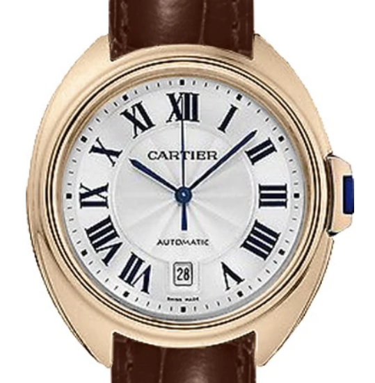 19138716_3kbnc95jbf6bxmzxruqc2at6gqsx.png Cartier Cle Silver Roman Dial on Maroon Leather Ref 3947/WGCL0010 with Papers 2016 - Image 1