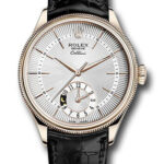 Rolex Cellini Dual Time Silver Dial on Leather Strap Ref 50525 with New Style Card White  2019