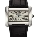 Cartier Tank Divan Silver Dial on Leather Ref 2612 with Papers