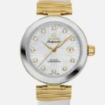 Omega De Ville Ladymatic Supernova Patterned White Mother Of Pearl Dial Set With Diamonds Dial on Leather Ref 425.22.34.20.55.002 with Card