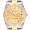 Rolex Oyster Perpetual Date Champagne Stick Dial on Strap Ref 15223 with Papers  1990
