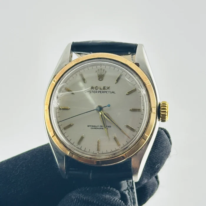Rolex Oyster Perpetual Super Oyster Grey / Gold Stick Dial on Generic Leather Band Ref. 6085 - Image 2