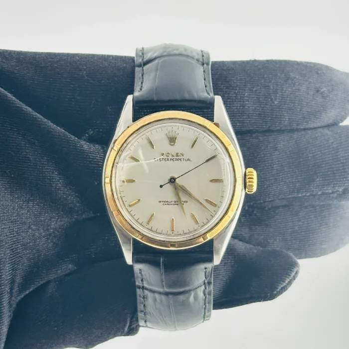 Rolex Oyster Perpetual Super Oyster Grey / Gold Stick Dial on Generic Leather Band Ref. 6085 - Image 1