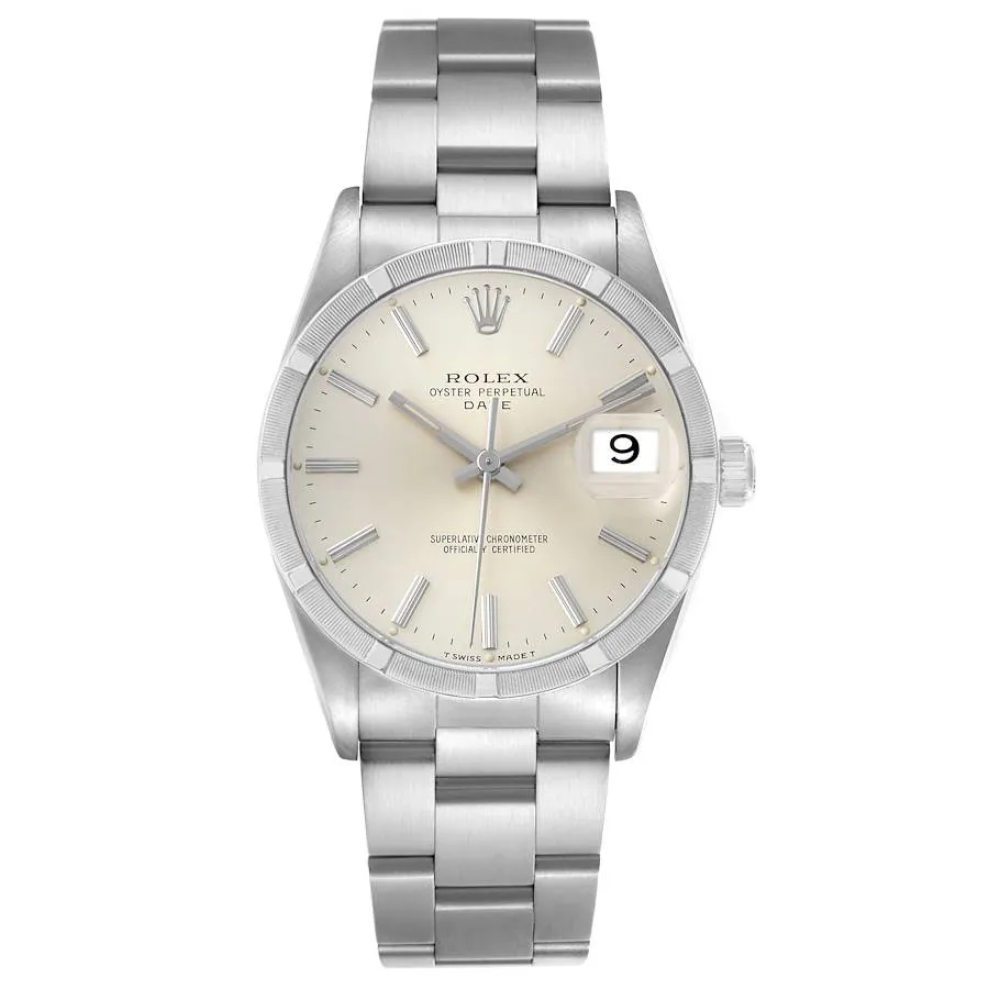 19227670_jdraowvzswwjiov1y15bkq01i3h2.webp Rolex Oyster Perpetual Date Silver Stick Dial on Oyster Ref 15210 - Image 1