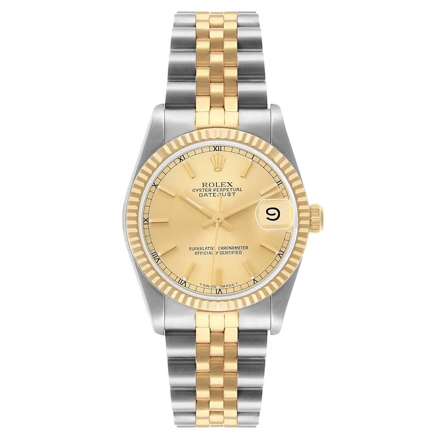 19227676_il80iw6z2jpu1p81v25k64gk9rrc.webp Rolex Datejust Champagne Stick Dial on D Link Jubilee Ref 68273 with Papers 1996 - Image 1