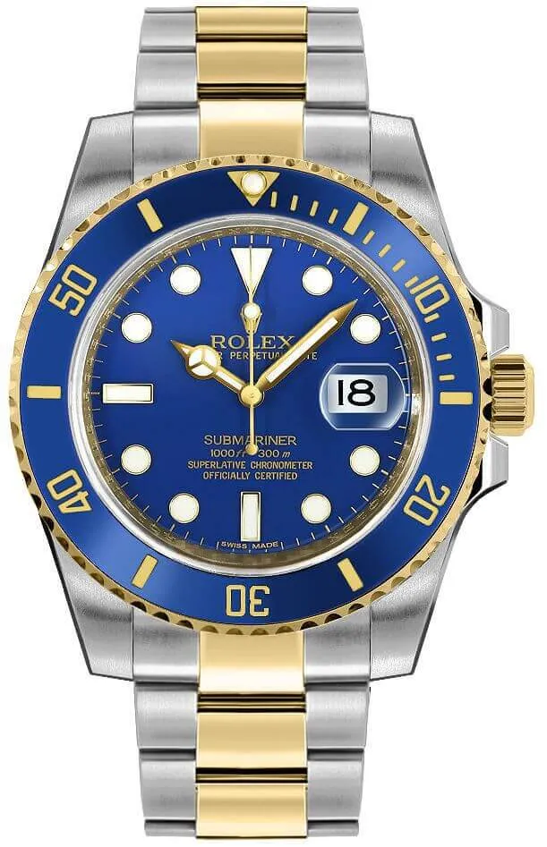 19227785_s4agba1dhode3icv702l65rfh2ei.webp Rolex Submariner Blusey Blue Dial on Oyster Ref 116613LB with Card Old Green 2011 - Image 1