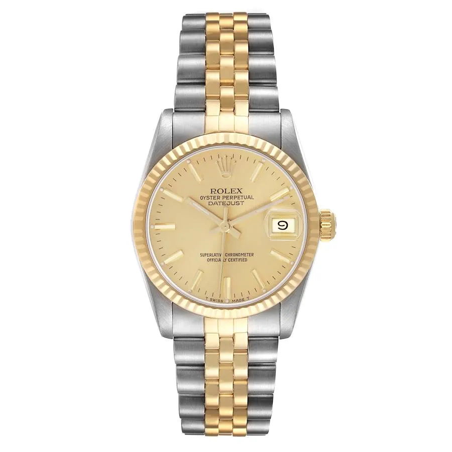19227790_zag6pf91yq43d39i4xxegqlj7xh0.webp Rolex Datejust Champagne Stick Dial on D Link Jubilee Ref 68273 with Papers 1988 - Image 1