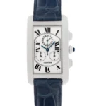Cartier Tank Americaine Chronograph White Roman  Dial on Midnight Blue Leather  Ref 2312