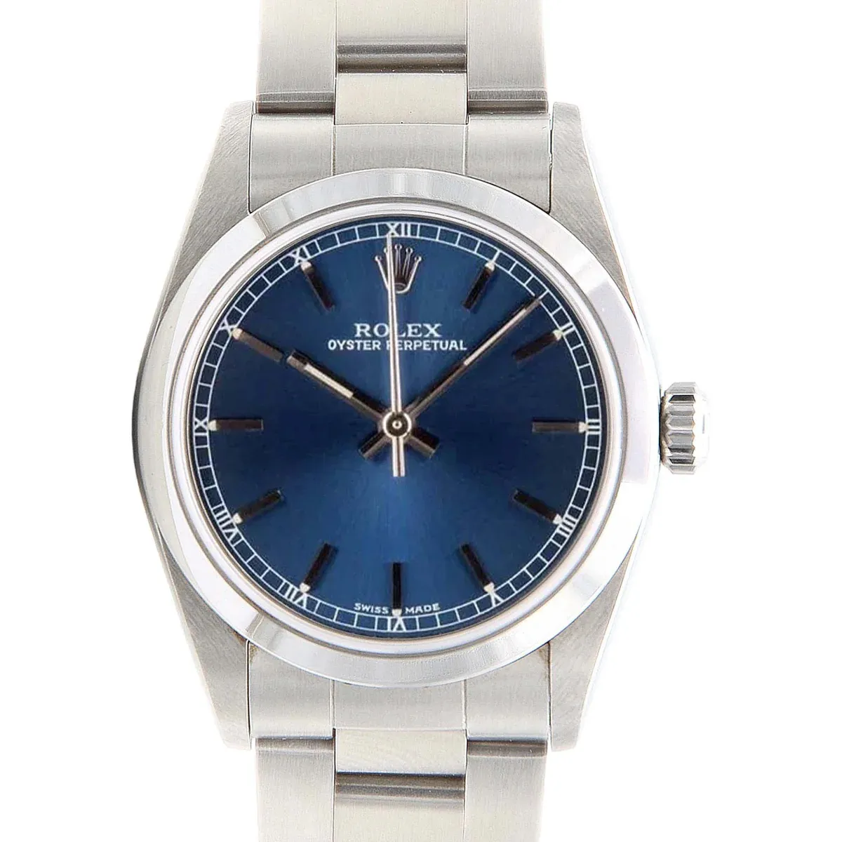 19270172_btfv98vyxpja9egj5dzqppcim06g.webp Rolex Oyster Perpetual Blue Stick Dial on Oyster Ref 67480 with Papers 1998 - Image 1