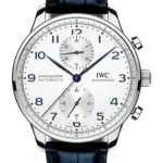 Iwc Portugieser Chronograph Silver Dial on Leather Strap Ref IW371605 with Card  2023