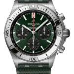 Breitling Chronomat B01 Green Dial on Rubber Strap Ref AB0134101L2S1 with Card