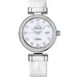 Omega De Ville Ladymatic Omega Co-Axial White Diamond Dial on Leather Strap Ref 425.38.34.20.55.001 with Card