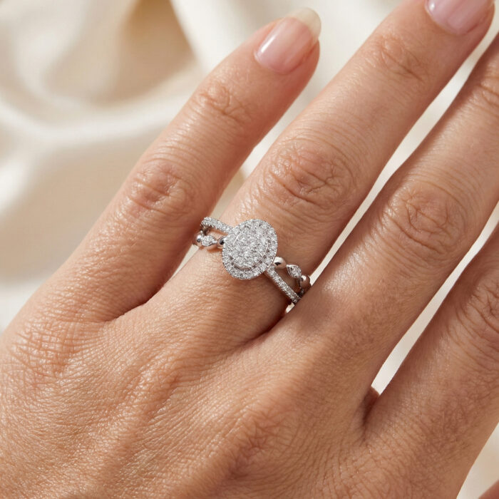 Adies 0.25Ct Round Diamond Sterling Silver White Promise Ring � Halo Oval Design With Split Shank, Elegant Women�S Jewelry - Image 6