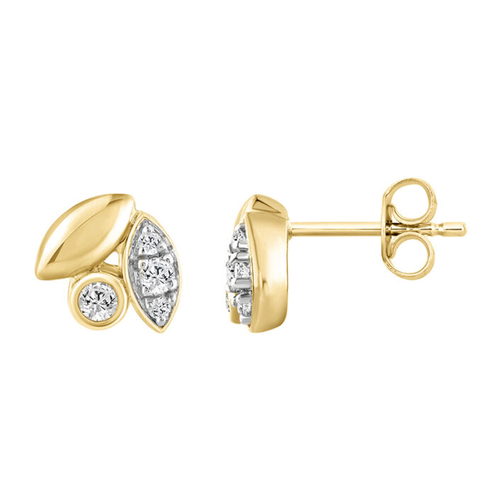 Elegance Ladies Round Diamond Cluster Fashion Earrings In 10K Yellow Gold � Marquise Design - Image 2
