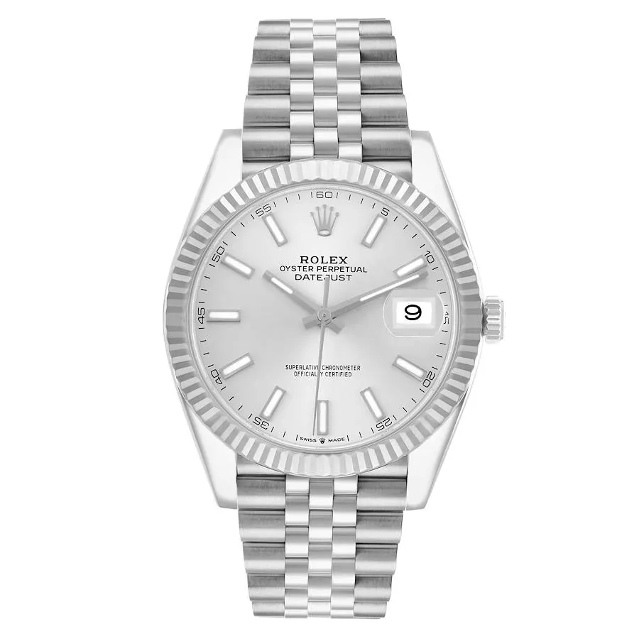 19507898_ippat8wgpwjeg0hiya8y6ruvli7z.webp Rolex Datejust Silver Index Dial on D-Link Jubilee Bracelet Ref. 126334 with New Style Card (green) 2023 - Image 1