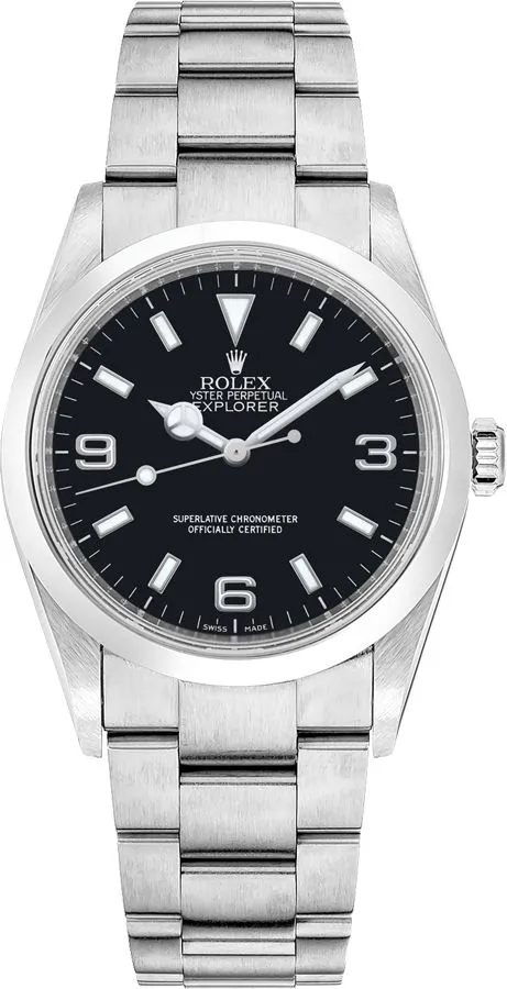 19697818_rx1whucxxd3gpwxhc8ytstffpig3.webp Rolex Explorer I Black Dial on Oyster Ref. 114270 with Papers 2003 - Image 1
