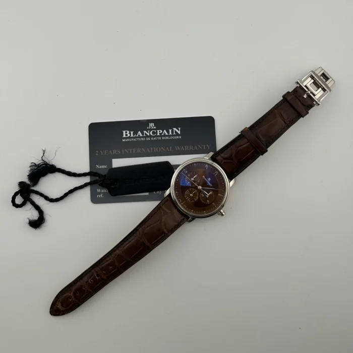 BlancPain Villeret Chrono Brown Roman Dial on Brown Leather Ref. 6185-1546A-55B with Card 2019 - Image 7