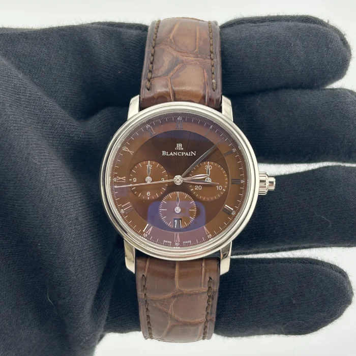 BlancPain Villeret Chrono Brown Roman Dial on Brown Leather Ref. 6185-1546A-55B with Card 2019 - Image 2