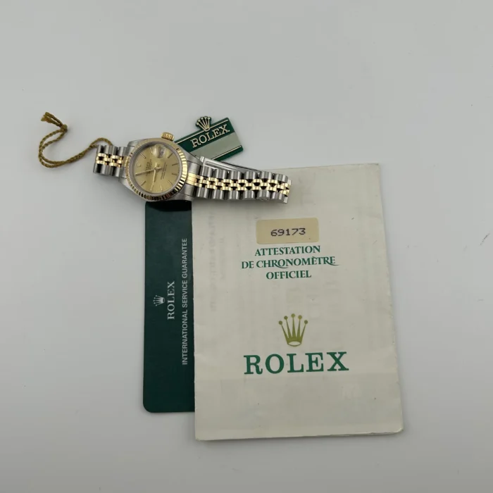 Rolex Datejust Lady Champagne Stick Dial on D-Link Jubilee Ref. 69173 with Papers - Image 7