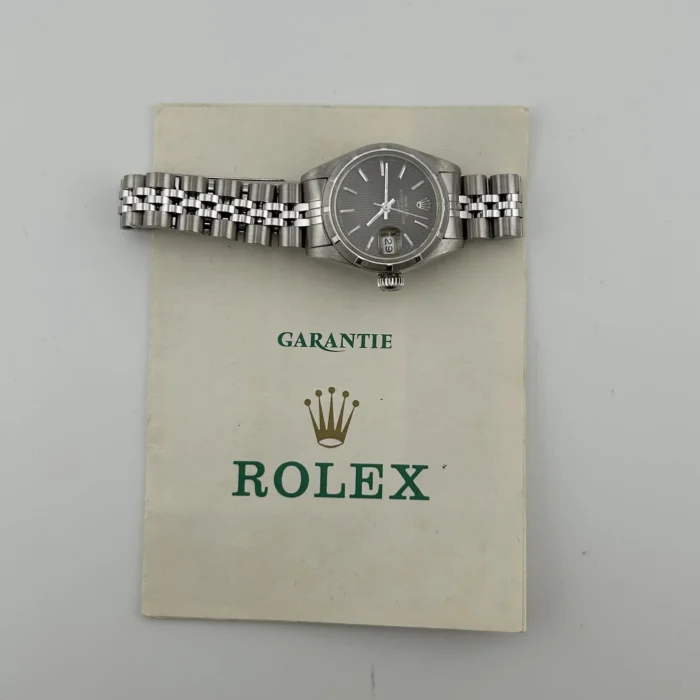 Rolex Oyster Perpetual Date Gray Tapestry Dial on Jubilee Ref. 69190 with Papers 1989 - Image 6