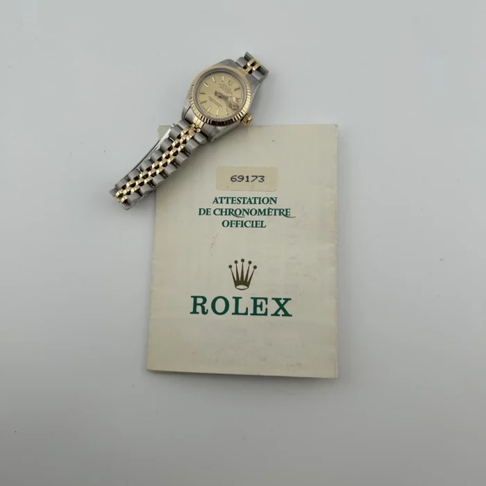 Rolex Datejust Lady Champagne Stick Dial on D-Link Jubilee Ref. 69173 with Papers 1990 - Image 7