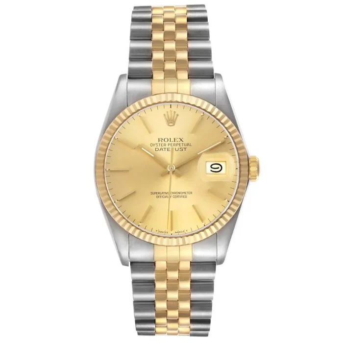 20185258_iiilv7p8jwgh1j5tarug9latpleq.webp Rolex Datejust Champagne Stick Dial on D-Link Jubilee Bracelet Ref. 16013 - Image 1