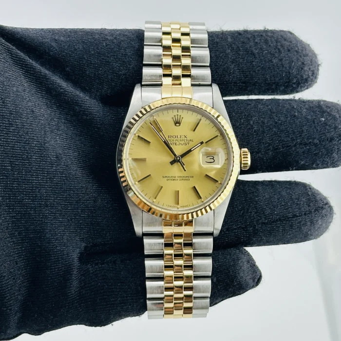 Rolex Datejust Champagne Stick Dial on D-Link Jubilee Bracelet Ref. 16013 - Image 2