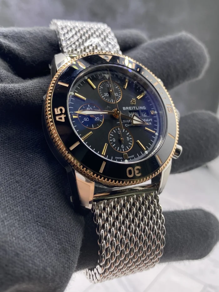 Breitling Superocean H√©ritage II Chronograph Black Dial on Stainless Steel Mesh Bracelet Ref. U13313121B1A1 with Card 2026 - Image 3