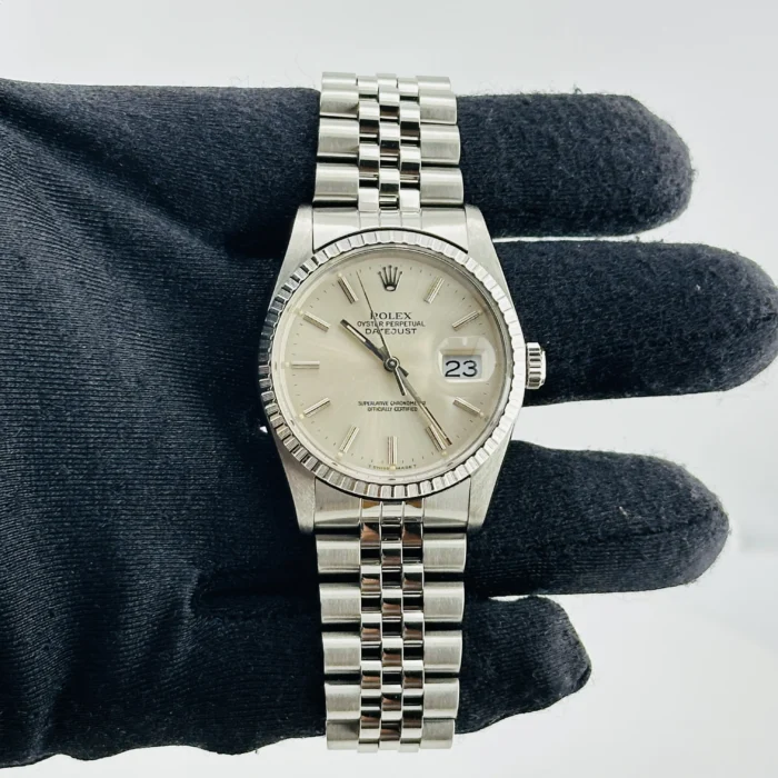 Rolex Datejust Silver Stick Dial on D-Link Jubilee Bracelet Ref. 16220 - Image 2