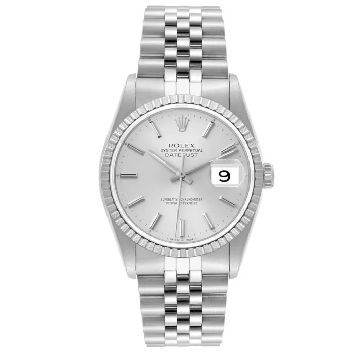 20226253_n1u9u0ca7g2hfumh5gh03zc74ozu.webp Rolex Datejust Silver Stick Dial on D-Link Jubilee Bracelet Ref. 16220 - Image 1