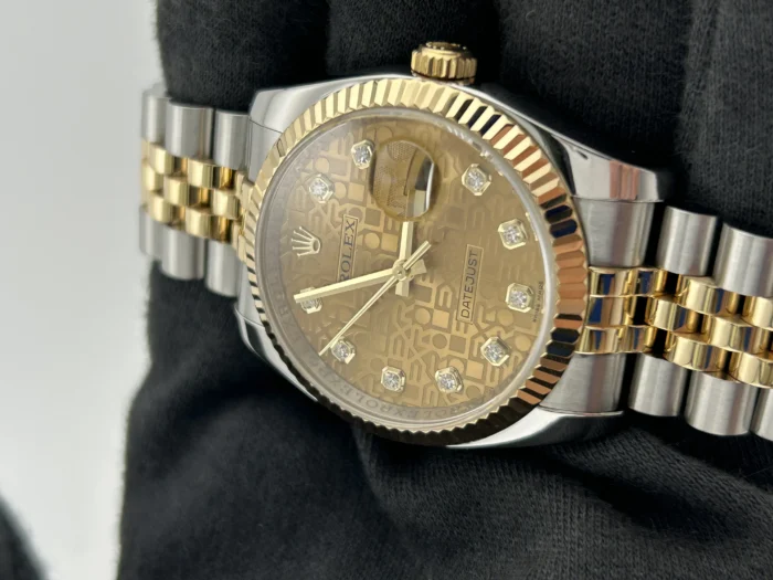 Rolex Datejust Champagne Anniversary Factory Diamond Dial Dial on D-Link Jubilee Hidden-Clasp Bracelet Ref. 116233G - Image 3