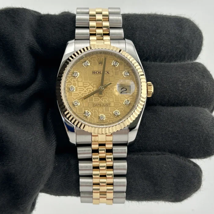 Rolex Datejust Champagne Anniversary Factory Diamond Dial Dial on D-Link Jubilee Hidden-Clasp Bracelet Ref. 116233G - Image 2