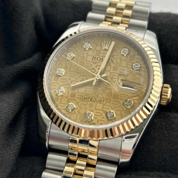 Rolex Datejust Champagne Anniversary Factory Diamond Dial Dial on D-Link Jubilee Hidden-Clasp Bracelet Ref. 116233G - Image 3