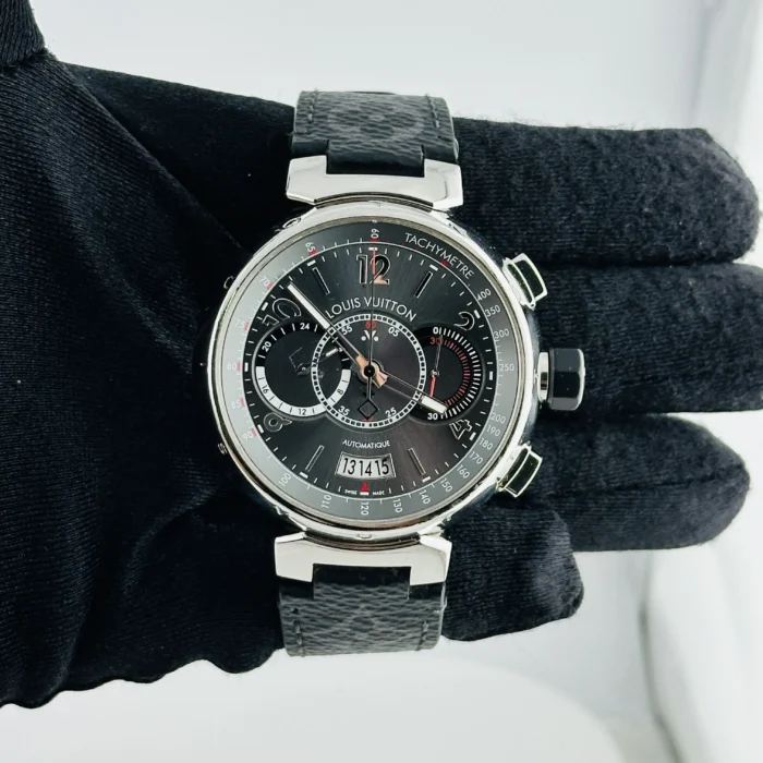 Louis Vuitton Tambour Voyage Slate Grey Dial on Leather Strap Ref. Q102N with Papers 2011 - Image 2