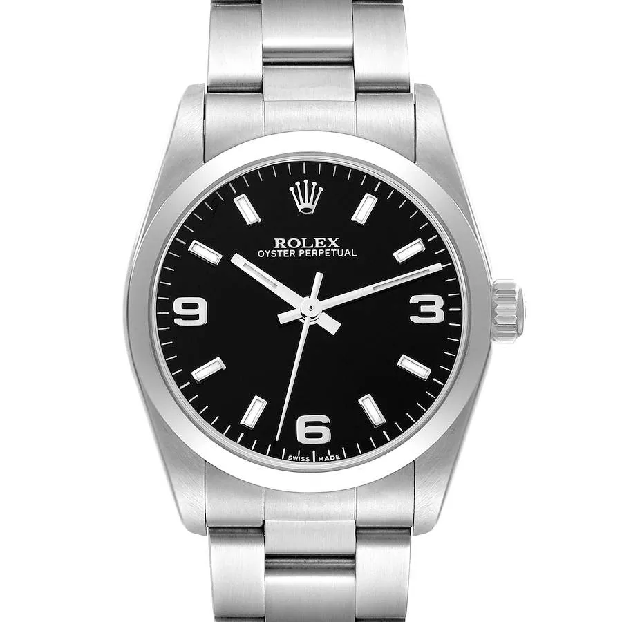 20251793_t7zif2ehdv44q1utvvse2oc2n1yp.webp Rolex Oyster Perpetual Black Dial on Oyster Ref. 77080 with Papers 2004 - Image 1