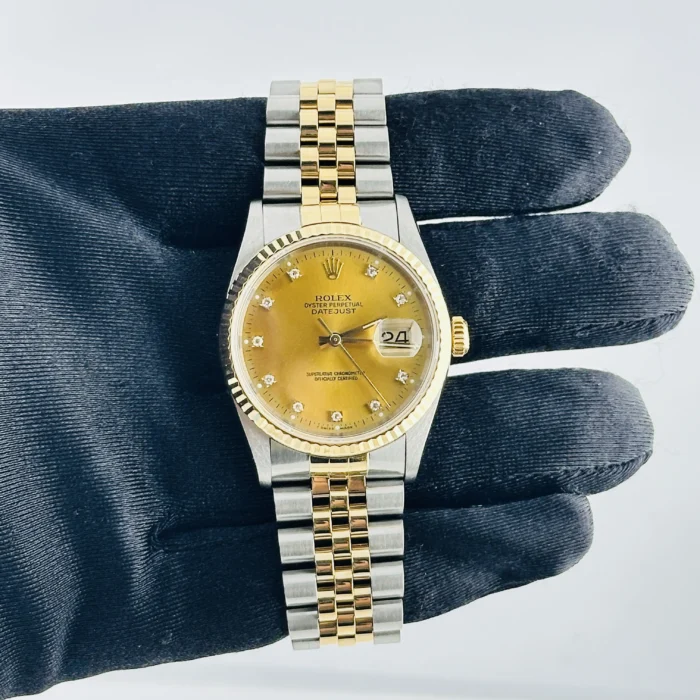 Rolex Datejust Champagne Diamond Factory Dial on D-Link Jubilee Bracelet Ref. 16233G - Image 2
